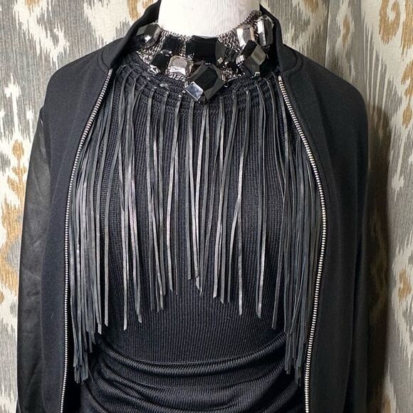 Ralph Lauren Black Label Jet Black Leather Fringe Tank Top - Picture 3 of 16